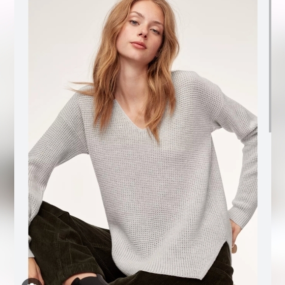 Wilfred Free Wolter Merino Sweater Waffle-knit V-neck sweater grey Medium T7 - Picture 1 of 11